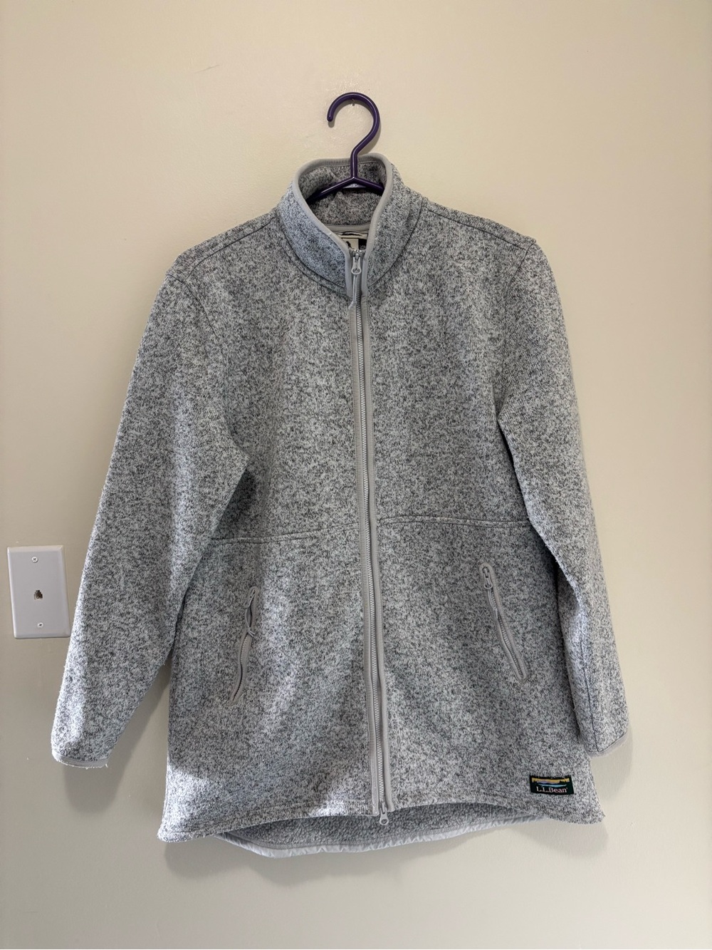 LL Bean Men's Full-Zip Heather Gray Fleece Sweater Jacket